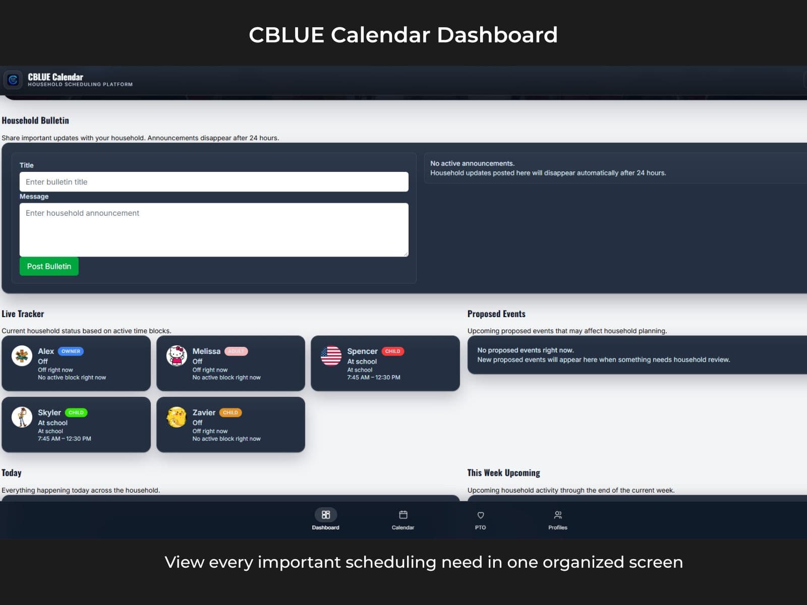 CBLUE Calendar dashboard