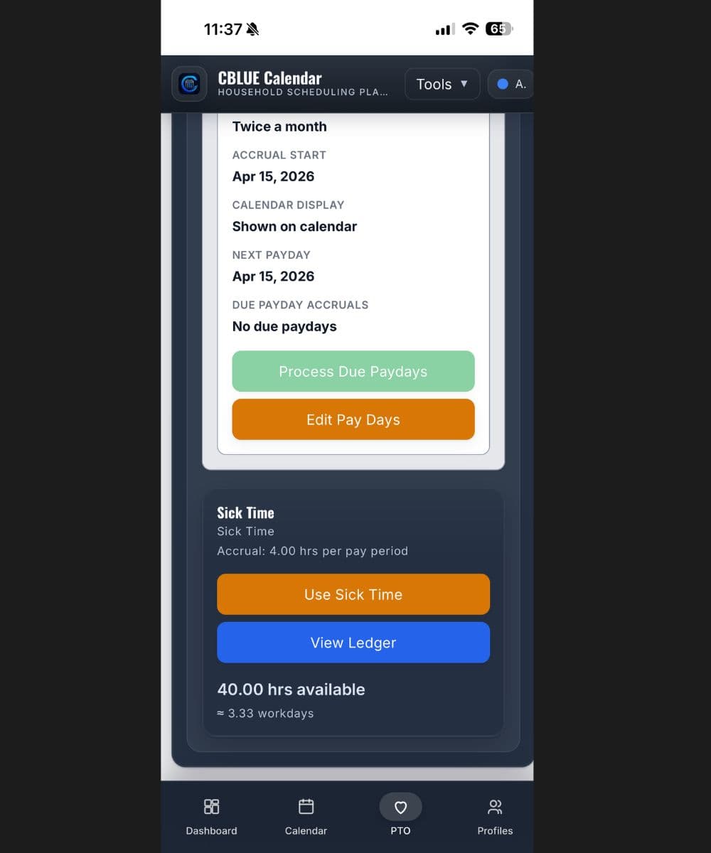 CBLUE Calendar mobile app
